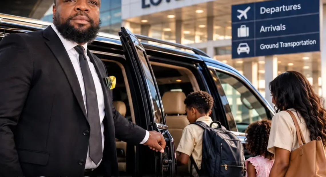 Chauffeur opening the SUV door for a family at Dallas Love Field